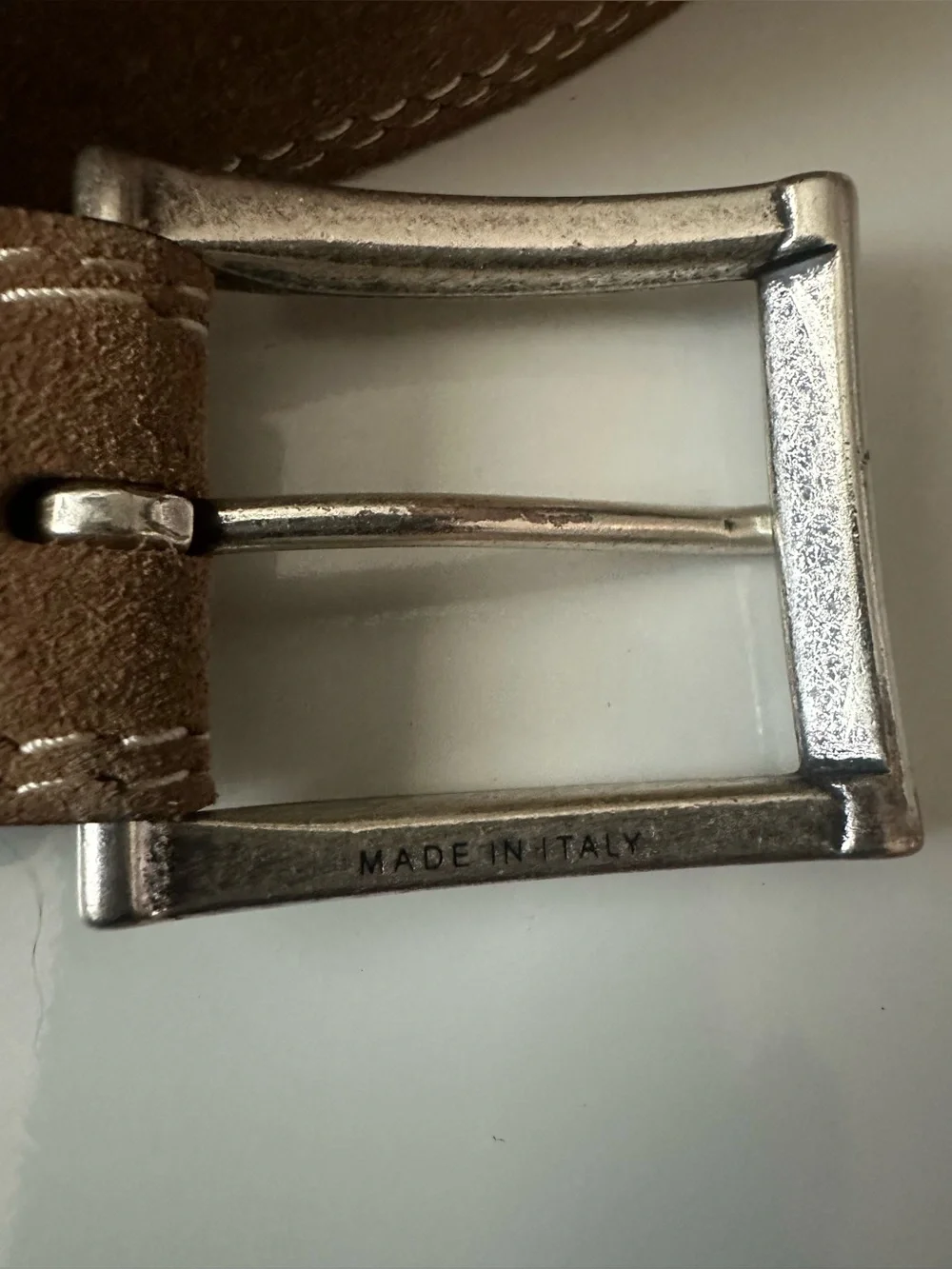 ABS Allen Schwartz Men's Suede Belt in Tan with White Stitching made ln Italy 38